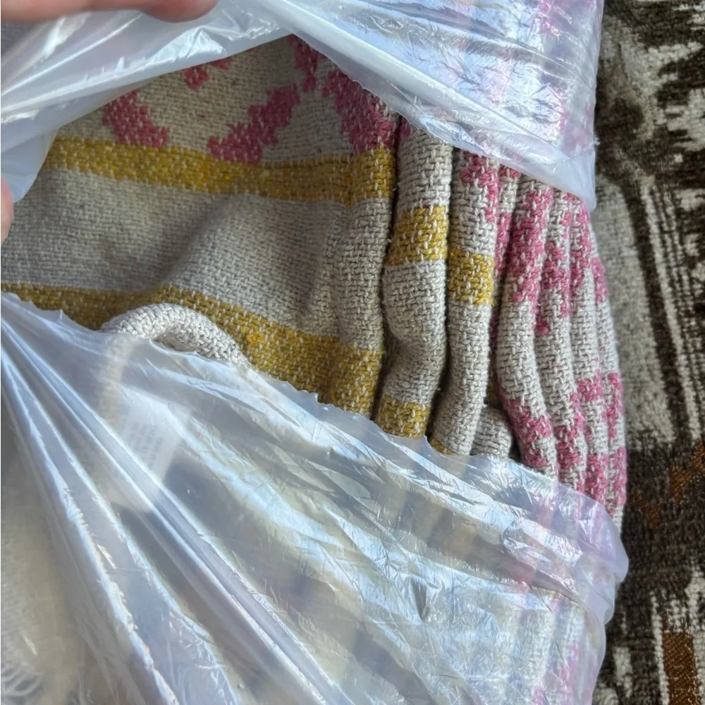 Creative Co-Op Woven Cotton Blend JacquardThrow with Pattern,Stripes and Tassels